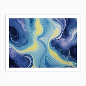 Abstract Swirling Pattern In Blue, Purple, And Yellow Colors, Creating A Marbled Effect Art Print