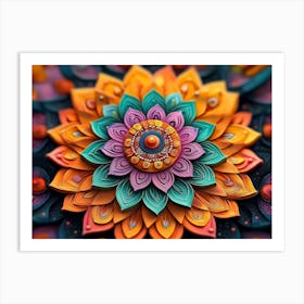 3d Detailed Mandala with Vibrant Colors 4 Art Print