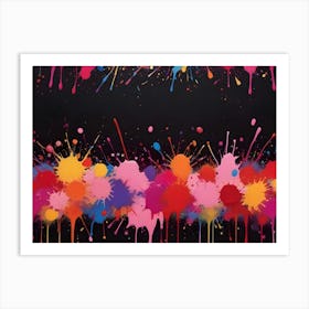 Abstract Image Of Colorful Paint Splatters On A Black Background Art Print