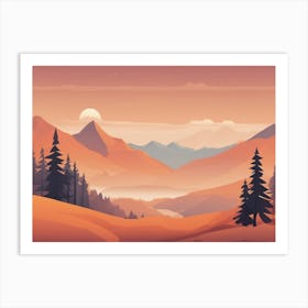 Misty mountains horizontal background in orange tone 91 Art Print