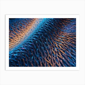 An Abstract Texture Of Metallic, Interwoven Strands In Blue And Orange Hues Art Print