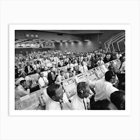 Members Of The Kennedy Space Center Government Industry Team Rise From Their Consoles Within The Launch Control Center To Watch The Apollo 11 Liftoff Through A Window Art Print