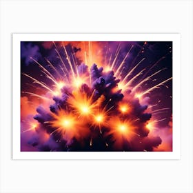 A Dramatic Image Of A Fiery Explosion With Purple Smoke Billowing Outwards Against A Dark Background Art Print