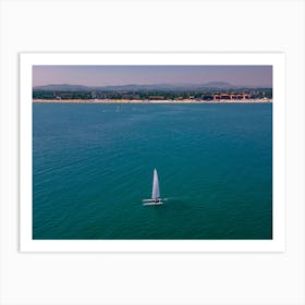 Sailing boat at sea art print. Art Print