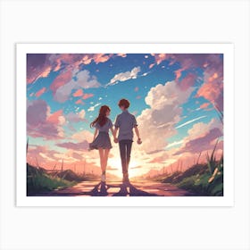 Anime Couple Walking On A Path Art Print