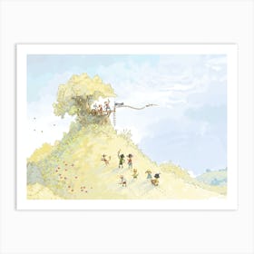 Treehouse illustration summer children childhood landscape Art Print
