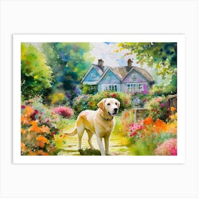 Labrador Dog In The Garden Art Print