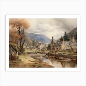 Vintage Autumn Landscape Painting Art Print