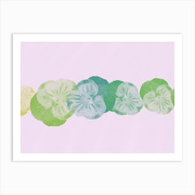 Pressed Green and Blue Flowers Border – Modern Minimalistic Botanical Art Art Print