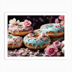 Donuts With Flowers Art Print