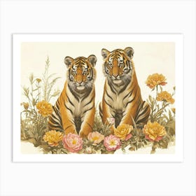 Floral Animal Illustration Bengal Tiger 2 Art Print