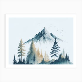 Mountain And Forest In Minimalist Watercolor Horizontal Composition 65 Art Print