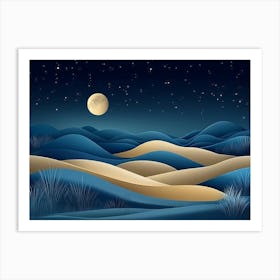 Night Landscape With Moon Art Print