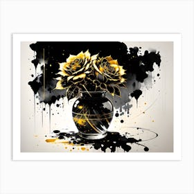 Gold Roses In A Vase Art Print