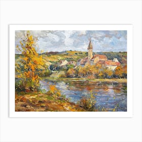 Autumn Tranquil Waterside Abode Painting Inspired By Paul Cezanne Art Print