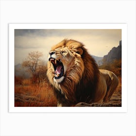African Lion Roaring Realism Painting 2 Art Print