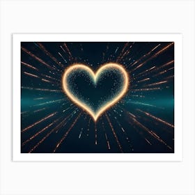 Abstract Image Of A Glowing Heart Shape Made From Golden Sparks On A Dark Blue Background Art Print