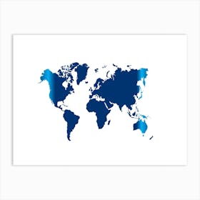 Blue World Map Art Print