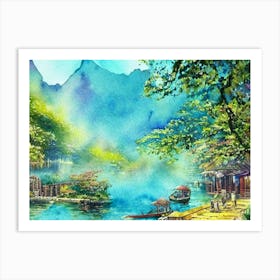 Waterside Village  Art Print