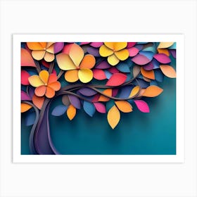 Abstract Colorful Background with Flowers Colorful Tree with Leaves Art Print