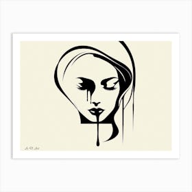 Black And White Women Head Minimal Float Illustration Art Print