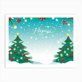 Christmas Theme Graphic Illustrating Joyful Spruce Trees Decked With Radiant Lights And Vibrant Red (1) 2 Art Print