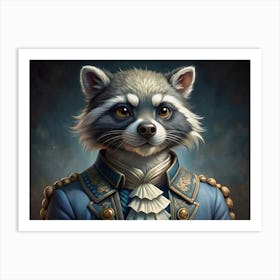 Raccoon In A Formal Blue Coat With Gold Accents Close Up Art Print