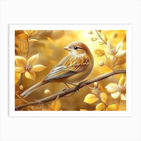 Golden Sparrow Bird In Autumn Art Print