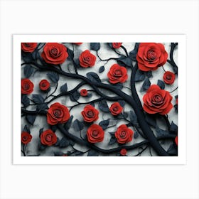 Red Roses Tree Art Print