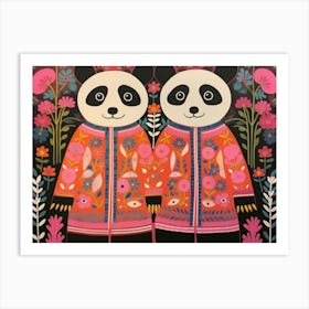 Giant Panda 3 Folk Style Animal Illustration Art Print