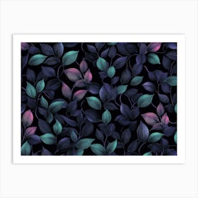 Leaves On A Black Background Art Print