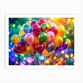 Colorful Balloons Against A Bokeh Background Art Print