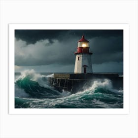 Lighthouse In The Storm Art Print