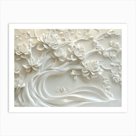 An Elegant White Floral Tree Pattern on A 3d Oration Art Print