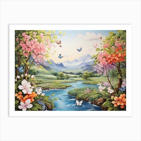 Butterflies And Flowers Art Print