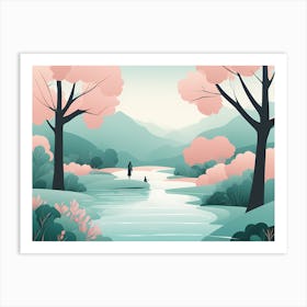 MOTHER and daughter art, The Lake  VECTOR,  Art Print