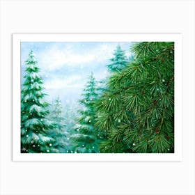 Evergreen Branch Adorned With Glistening Snowflakes Captures The Essence Of Winters Magic Holly (5) Poster