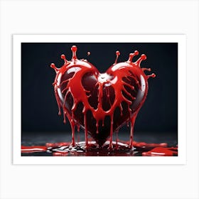 A Realistic 3d Rendering Of A Red Heart, Dripping With Red Liquid, Set Against A Dark Background Art Print