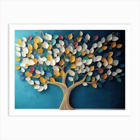 Colorful Tree with Leaves on Hanging Branches of Blue, White and Golden 11 Art Print