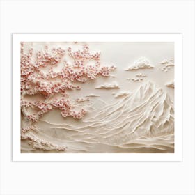 Beautiful Sakura Tree and Mountain 3d 1 Art Print