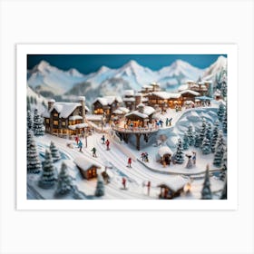 Top View Of A Miniature Ski Resort Nestled Within A Teacup Tiny Skiers And Snowboarders Carving Dow Art Print