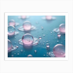 Abstract Still Life Image Of Clear Glass Orbs With Pink Interiors, Scattered On A Blue Background Art Print