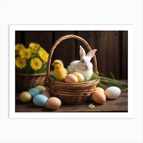 Easter Bunny and chick Art Print