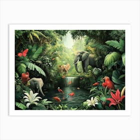 3d Jungle Scene with Exotic Animals Jungle Art Print