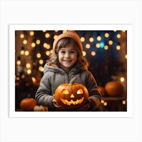 Little Girl Holding A Pumpkin 1 Art Print