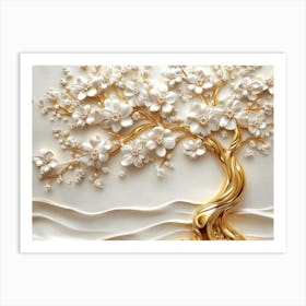 Gold Flowers Art With 1 Poster