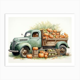 Old truck carrying pumpkins - Halloween theme Art Print