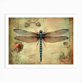 Vintage Dragonfly Floral 1 Art Print