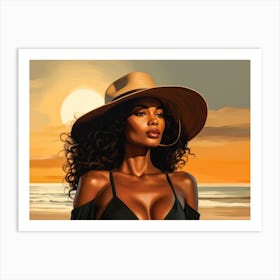 Illustration of an African American woman at the beach 65 Art Print