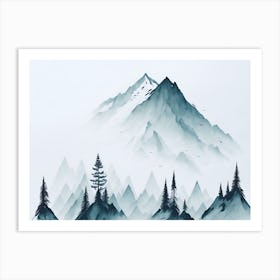 Mountain And Forest In Minimalist Watercolor Horizontal Composition 326 Art Print